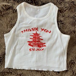 NWOT Shein Chinese takeout white and red cropped tank top
